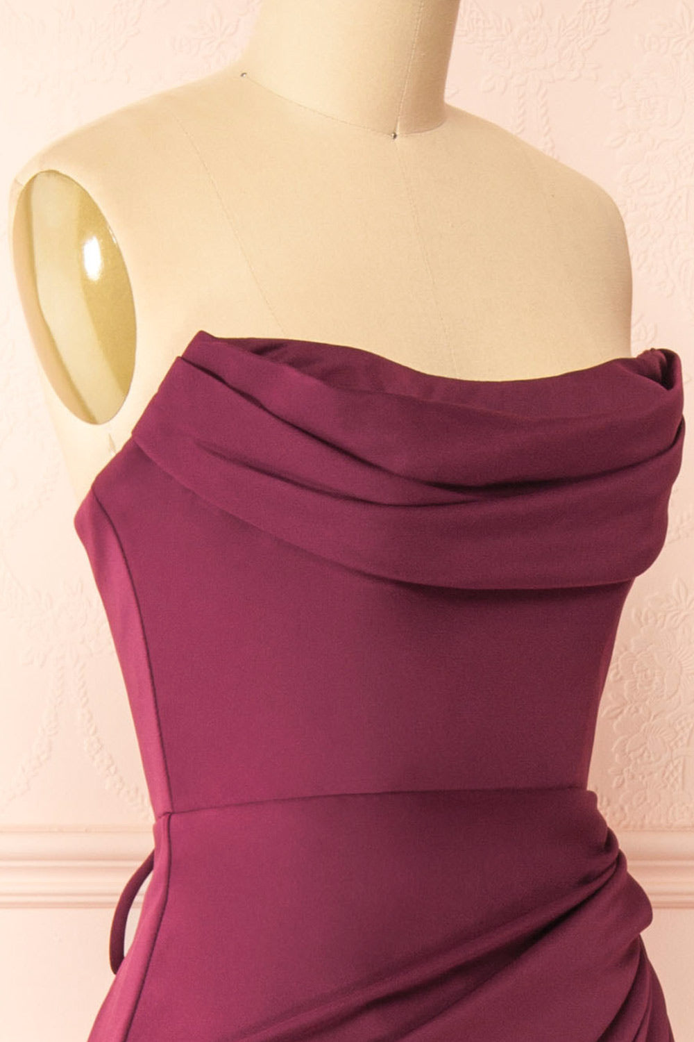 Ailsa Burgundy | Strapless Gown with High Slit