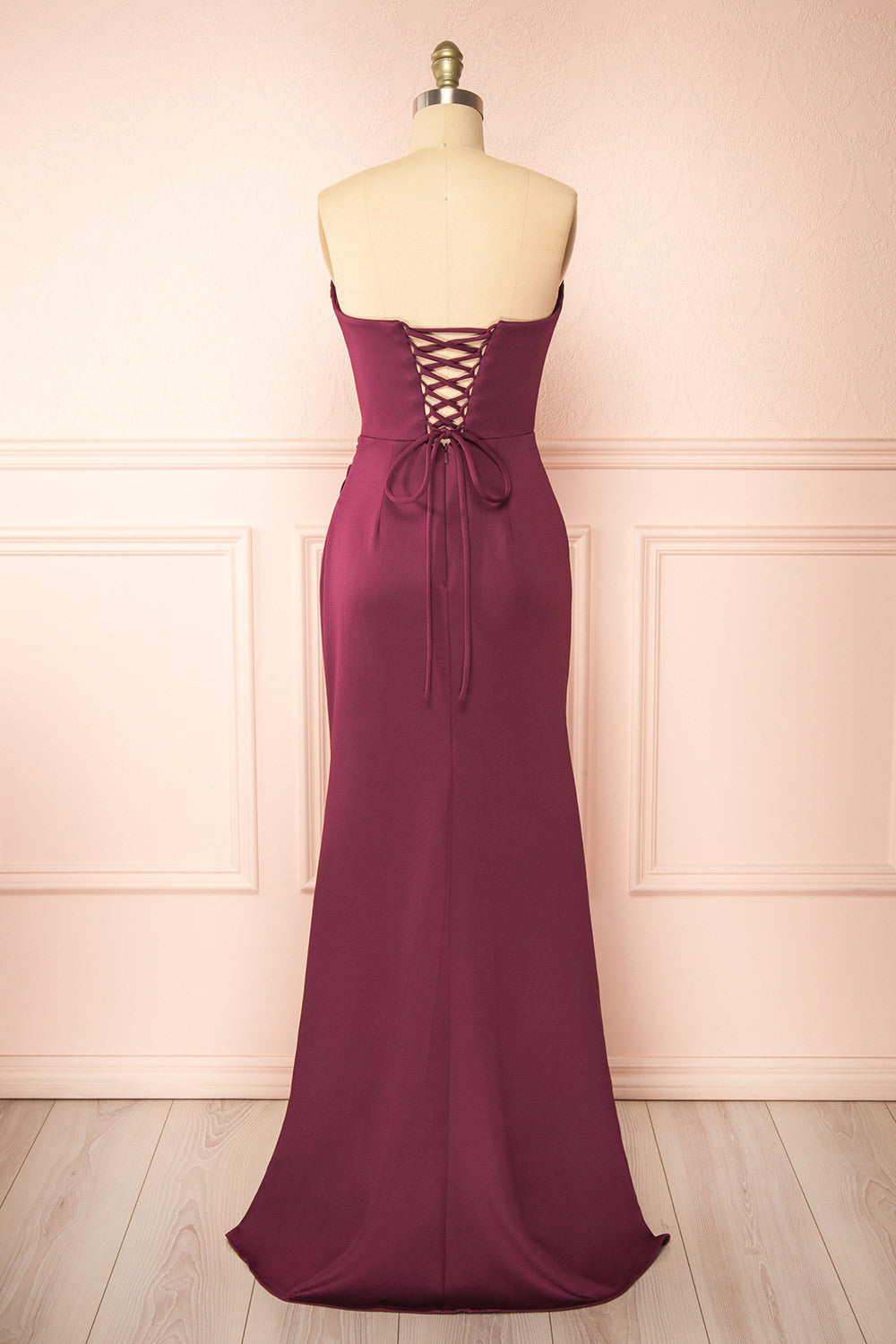 Ailsa Burgundy | Strapless Gown with High Slit