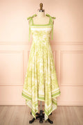 Alexie Green | Toile Border Midi Dress with Asymmetrical Hem