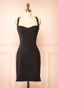 Aleyna | Short Black Dress with Lace Straps by Arti Gogna