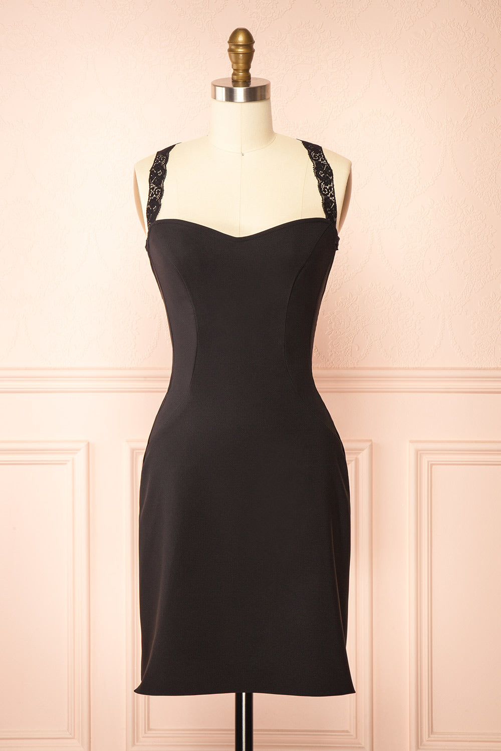 Aleyna | Short Black Dress with Lace Straps by Arti Gogna