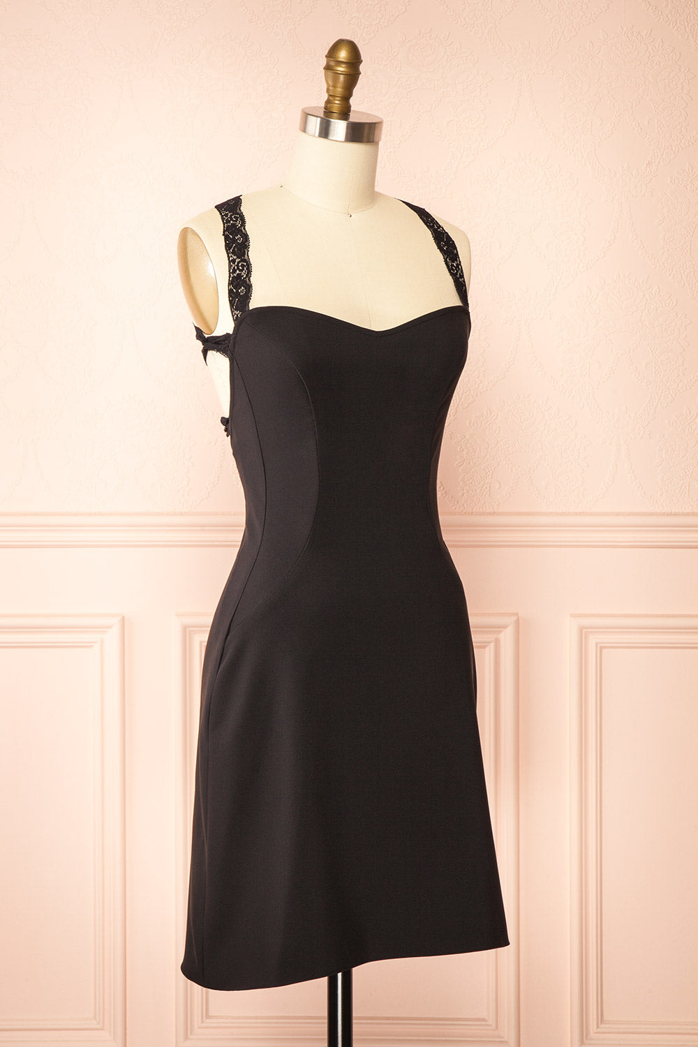 Aleyna | Short Black Dress with Lace Straps by Arti Gogna