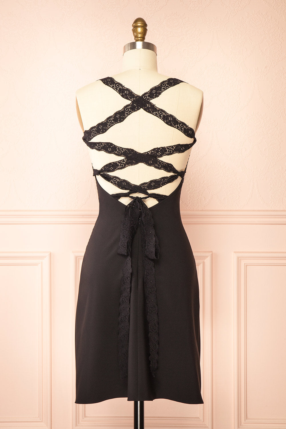 Aleyna | Short Black Dress with Lace Straps by Arti Gogna