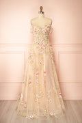 Alice | A-Line Floral Champagne Maxi Dress