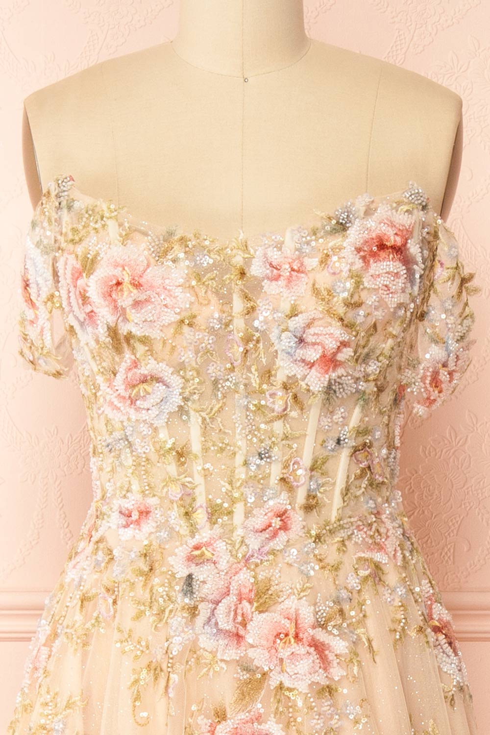 Alice | A-Line Floral Champagne Maxi Dress