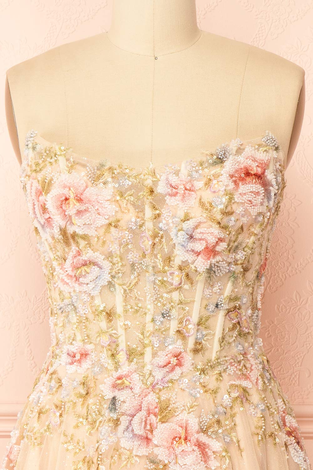 Alice | A-Line Floral Champagne Maxi Dress