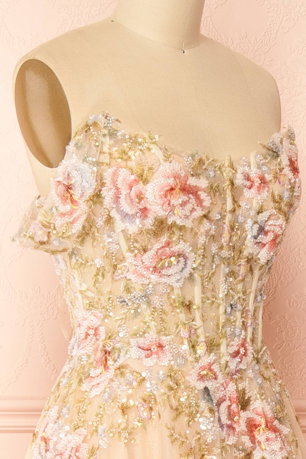 Alice | A-Line Floral Champagne Maxi Dress
