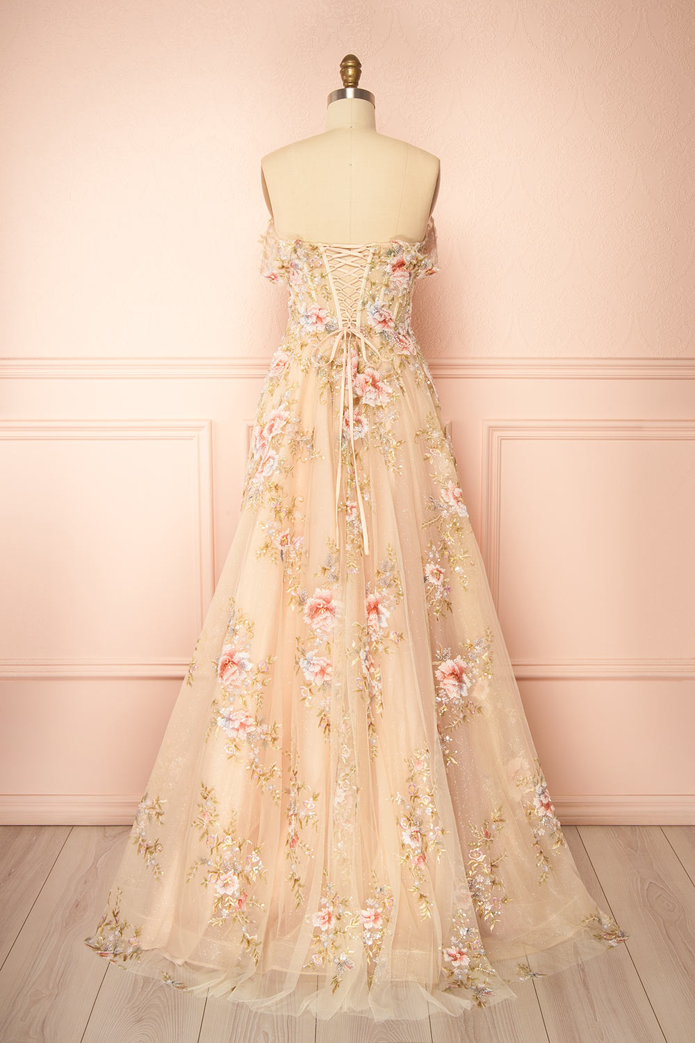 Alice | A-Line Floral Champagne Maxi Dress