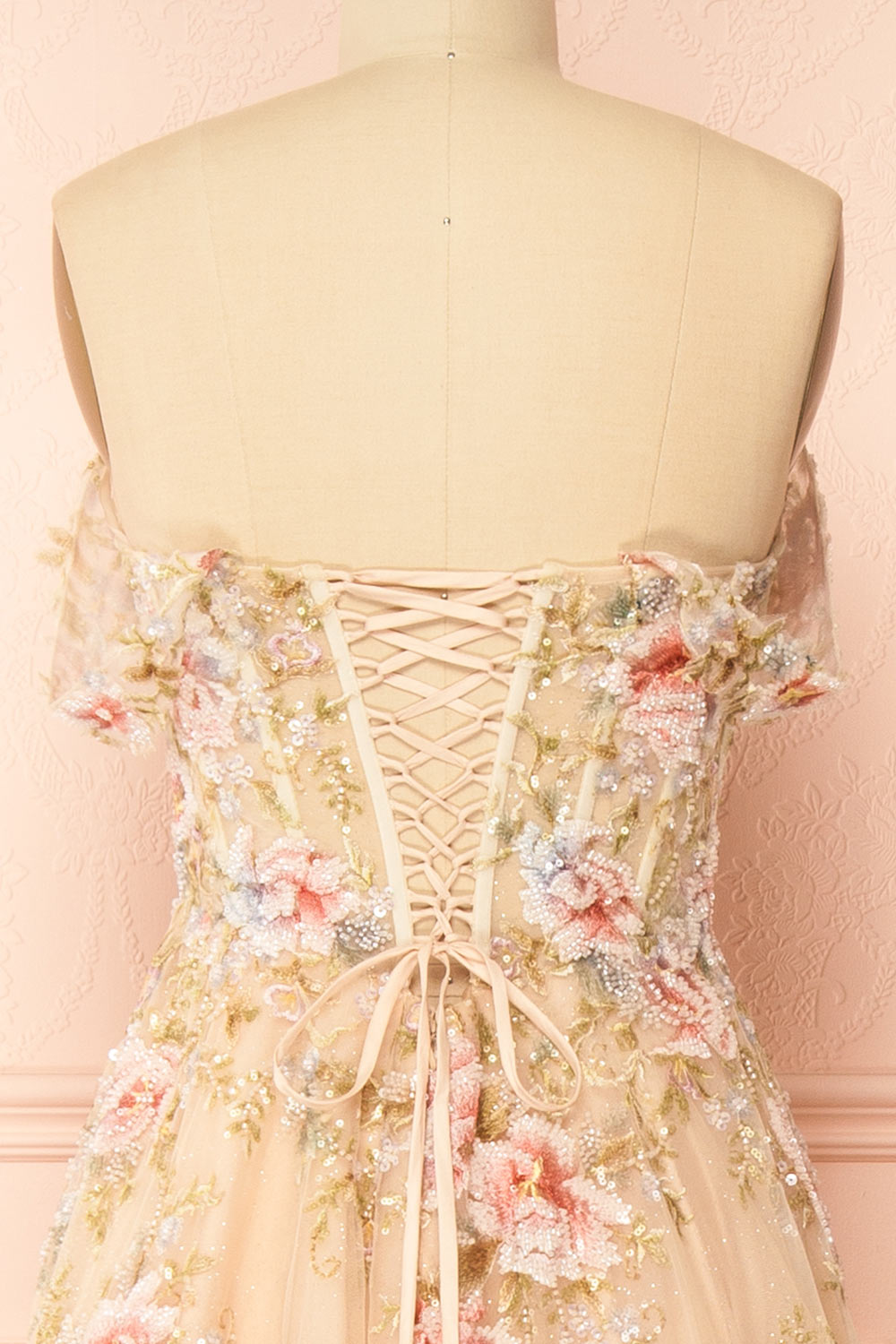 Alice | A-Line Floral Champagne Maxi Dress