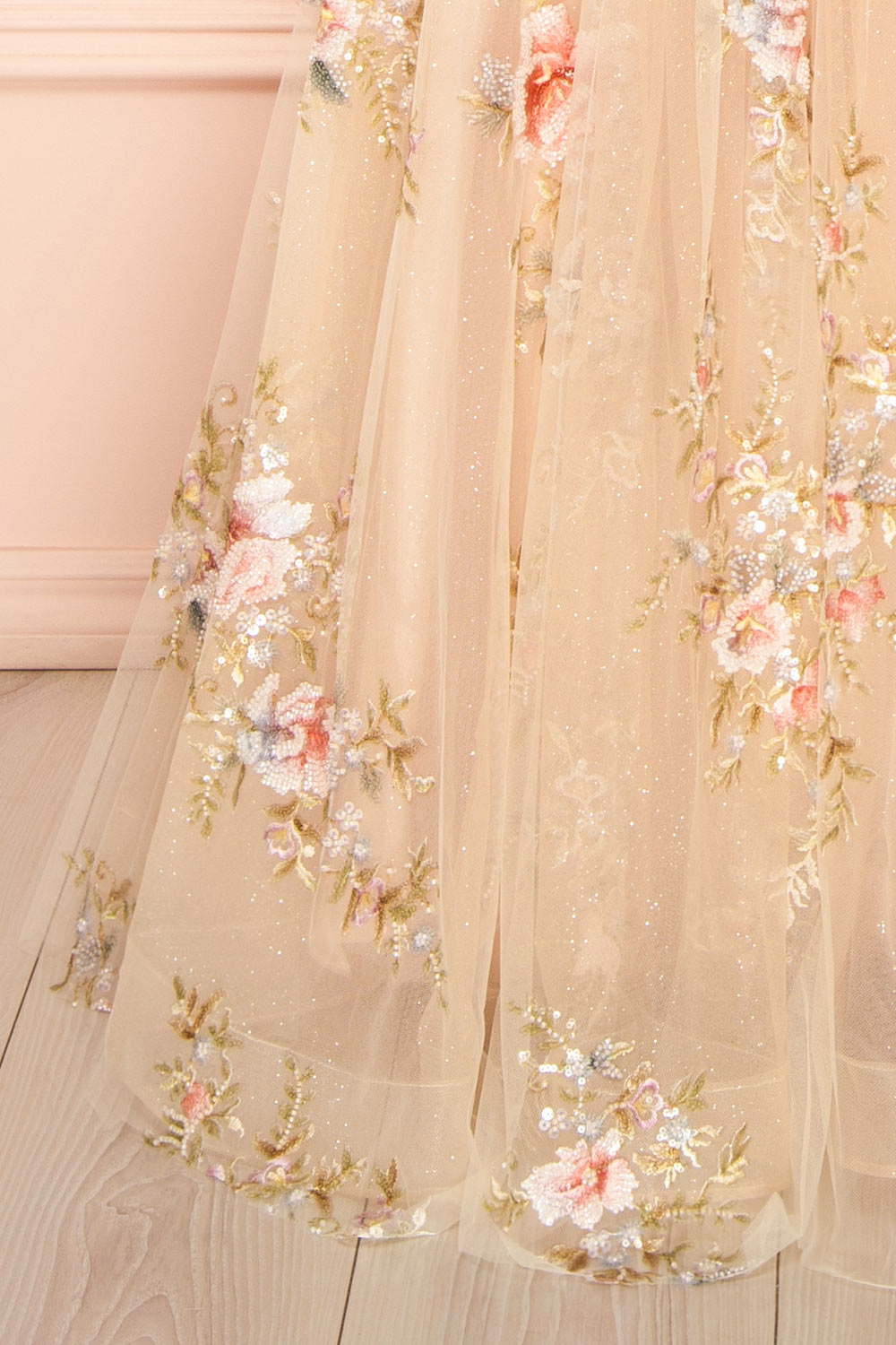 Alice | A-Line Floral Champagne Maxi Dress