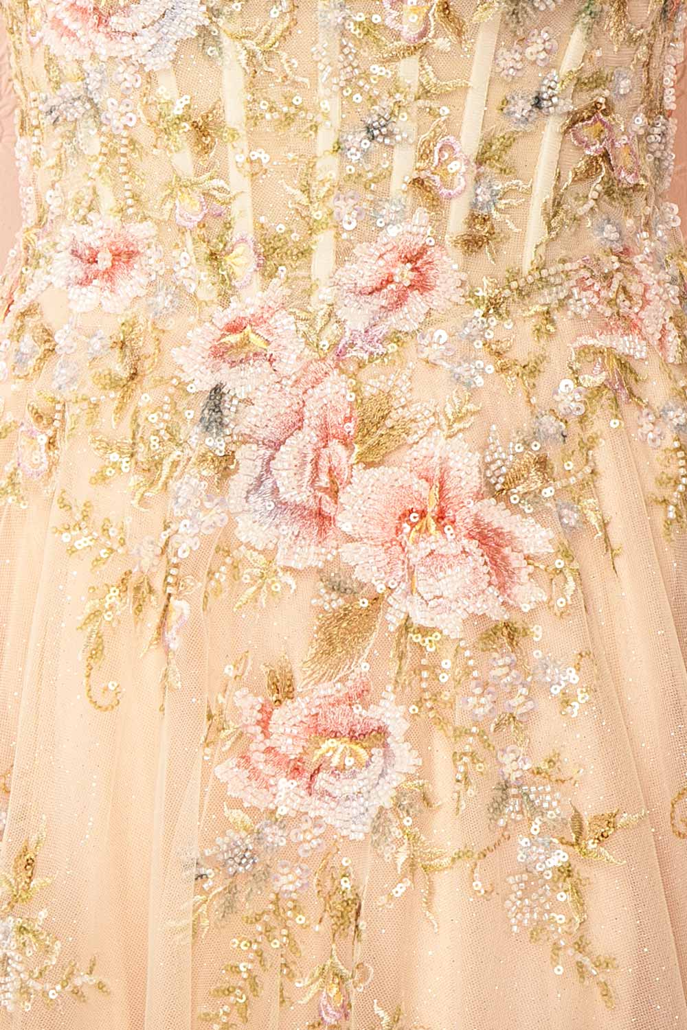Alice | A-Line Floral Champagne Maxi Dress
