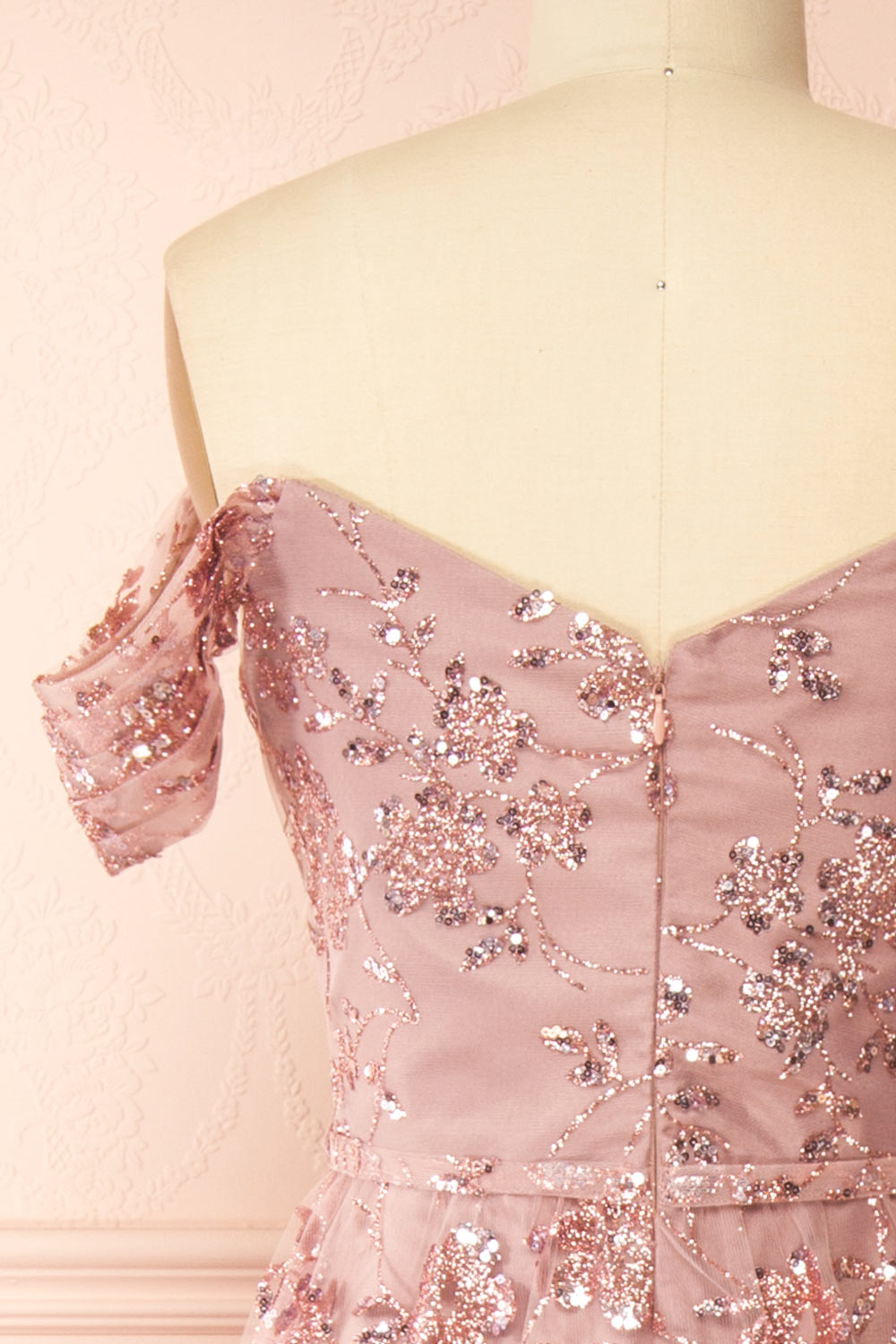 Alienor Mauve | Glittery Off the Shoulder Mesh Maxi Dress