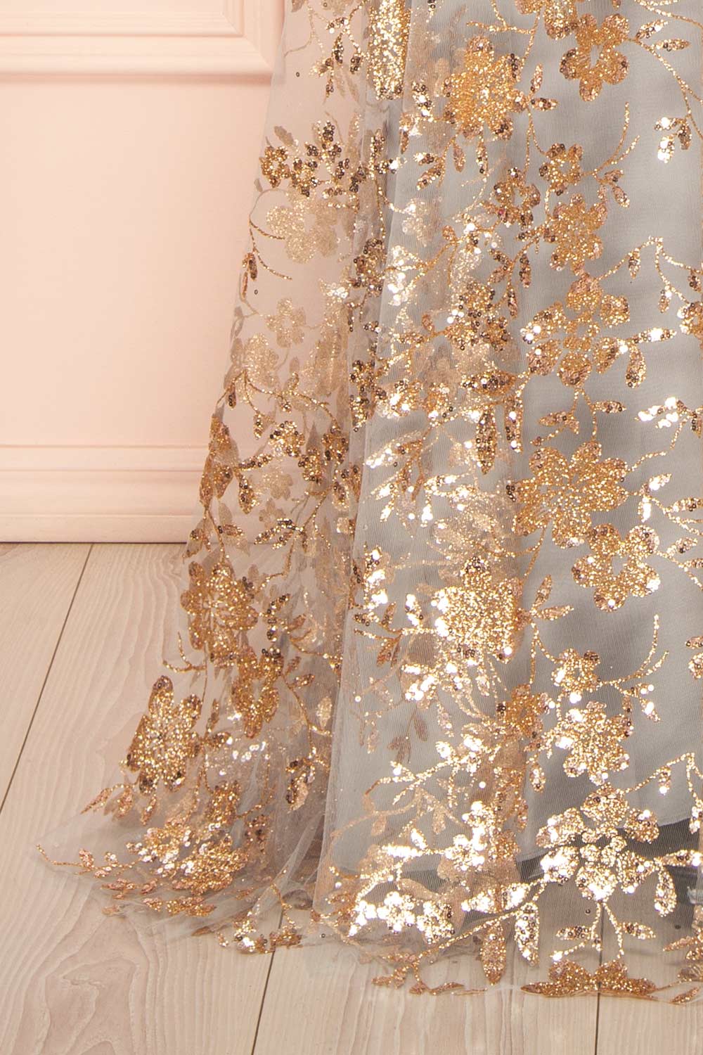 Alienor Grey | Glittery Off the Shoulder Mesh Maxi Dress