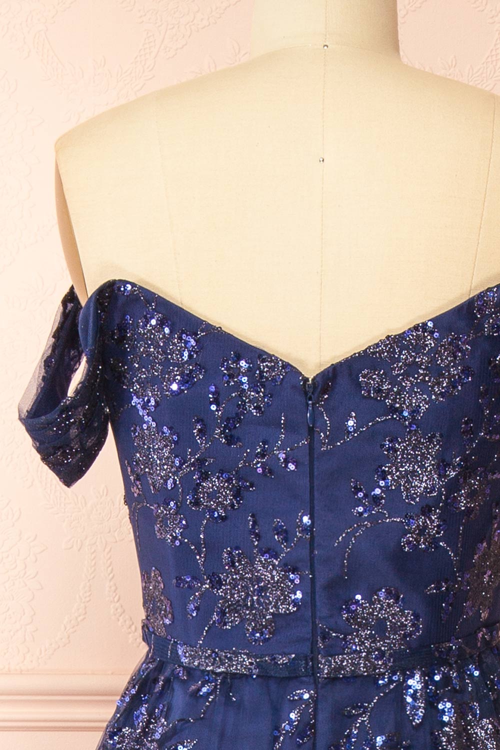 Alienor Navy | Glittery Off the Shoulder Mesh Maxi Dress