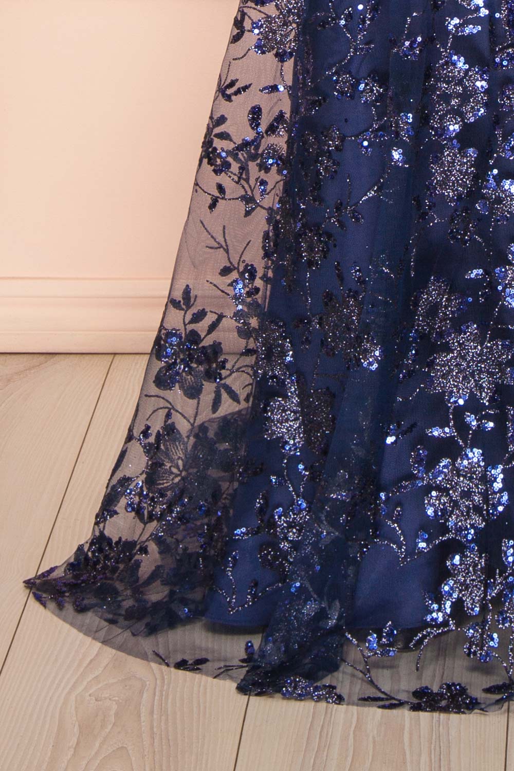 Alienor Navy | Glittery Off the Shoulder Mesh Maxi Dress