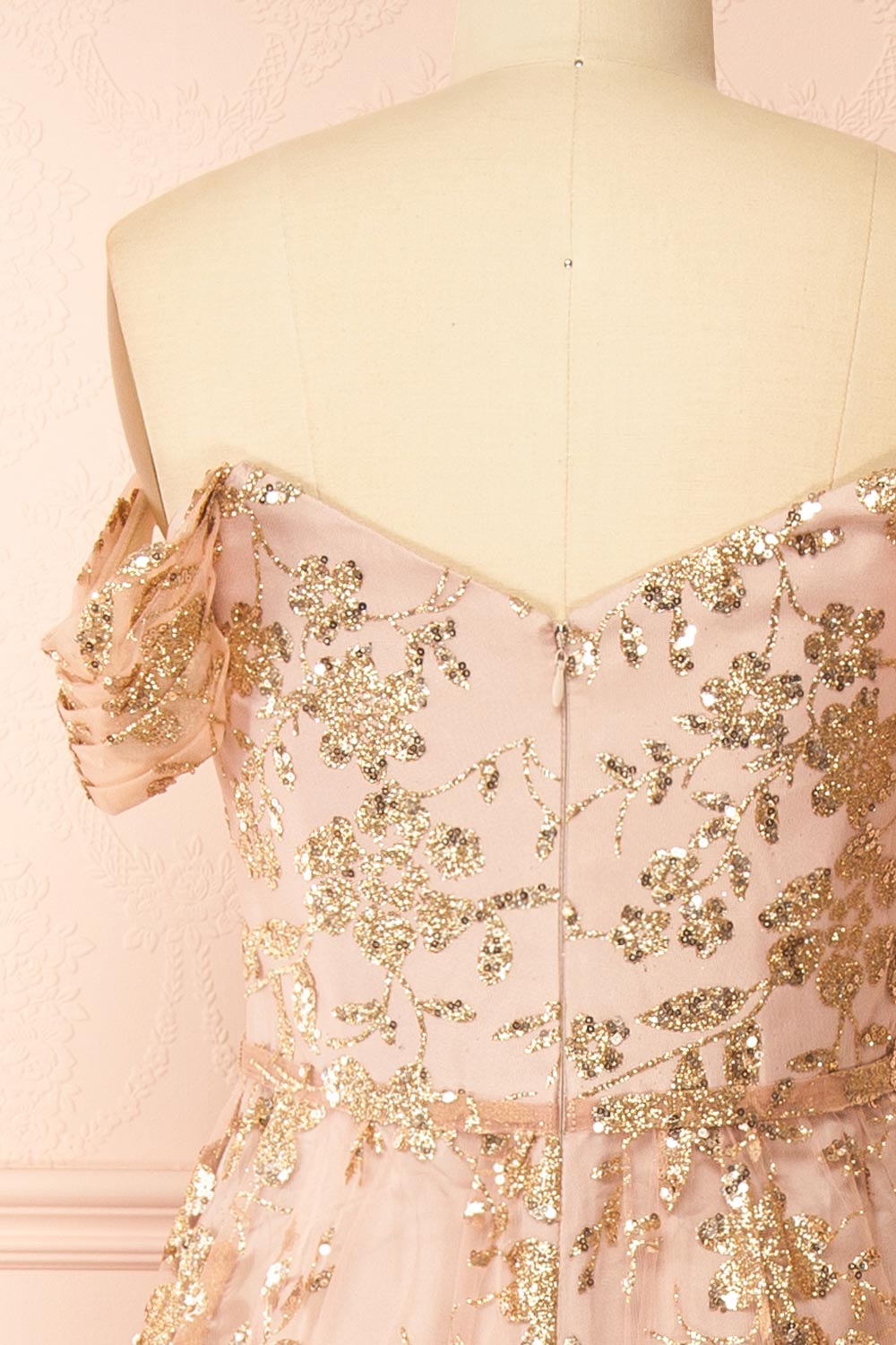 Alienor Taupe | Glittery Off the Shoulder Mesh Maxi Dress