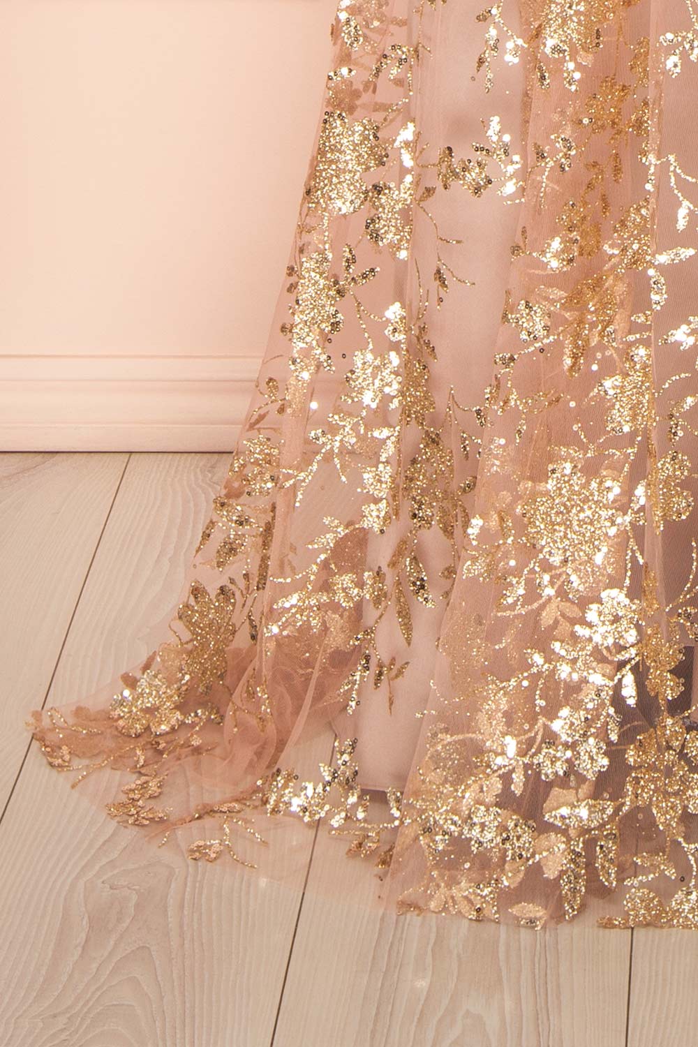 Alienor Taupe | Glittery Off the Shoulder Mesh Maxi Dress