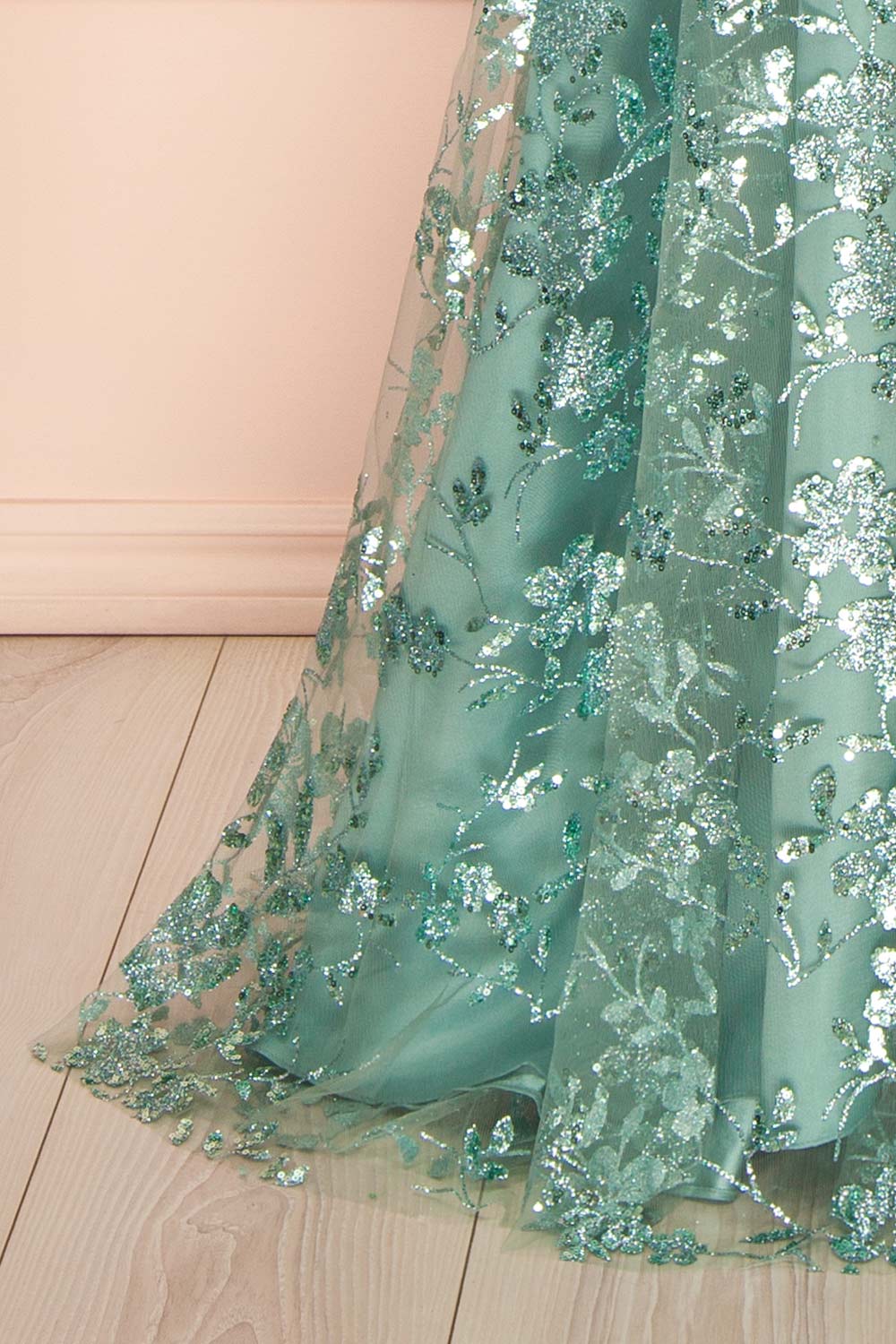 Alienor Teal | Glittery Off the Shoulder Mesh Maxi Dress