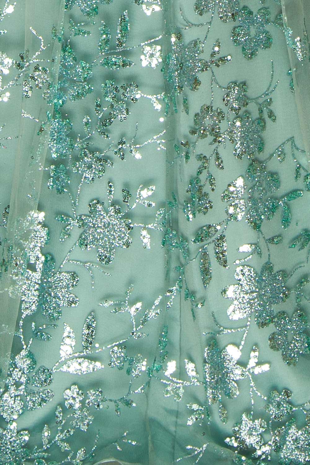 Alienor Teal | Glittery Off the Shoulder Mesh Maxi Dress
