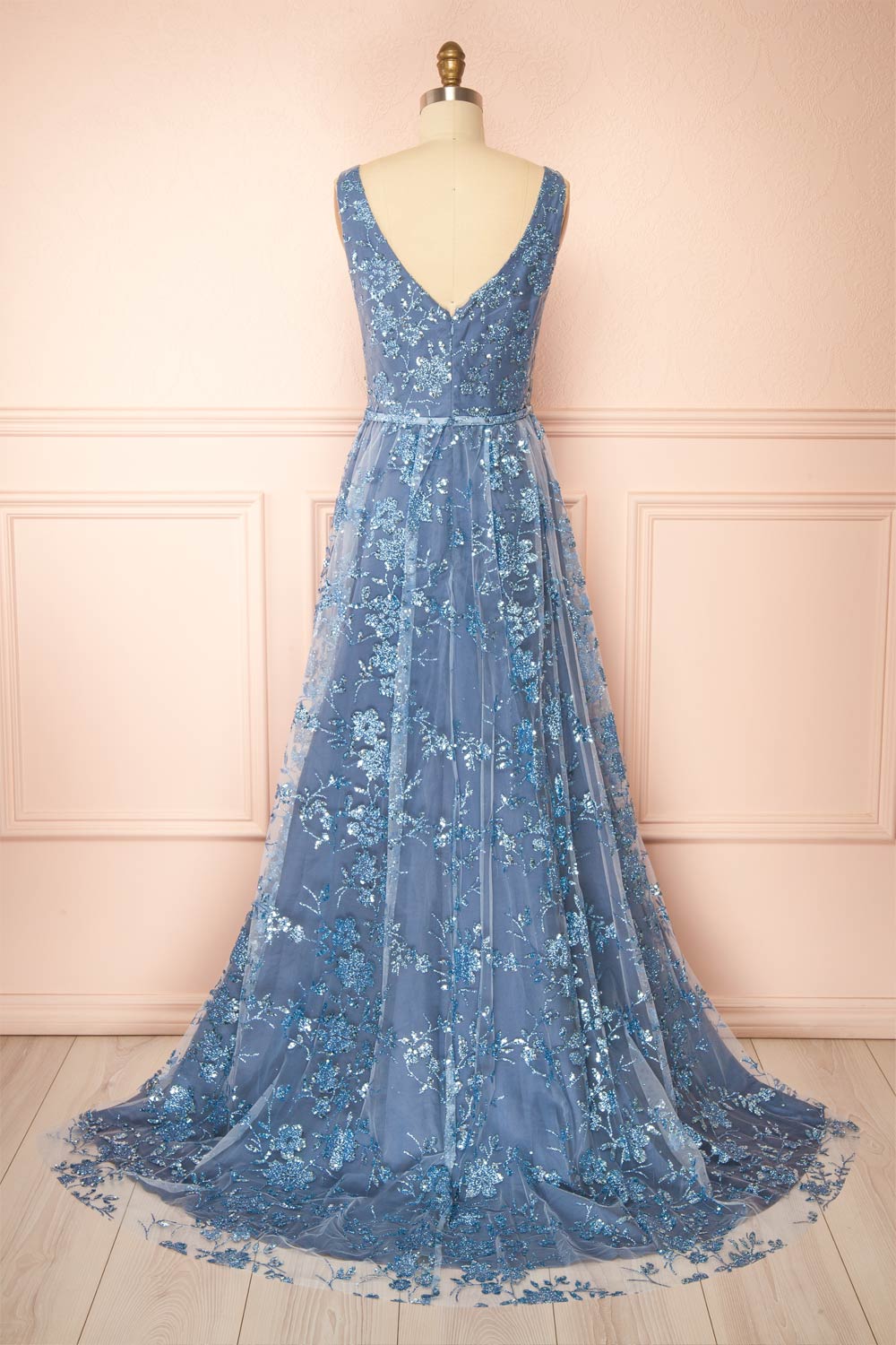 Alix Blue Grey | Glittery V-Neck Maxi Dress