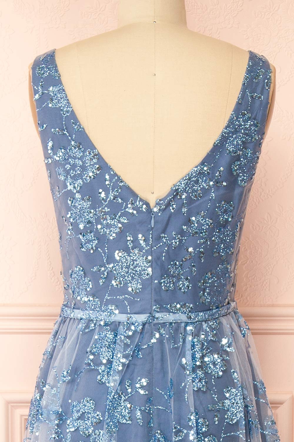 Alix Blue Grey | Glittery V-Neck Maxi Dress