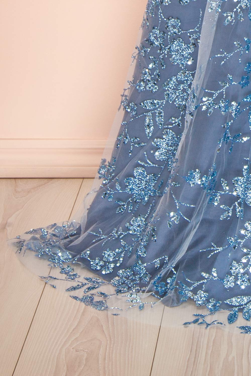 Alix Blue Grey | Glittery V-Neck Maxi Dress