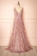 Alix Mauve | Glittery V-Neck Maxi Dress