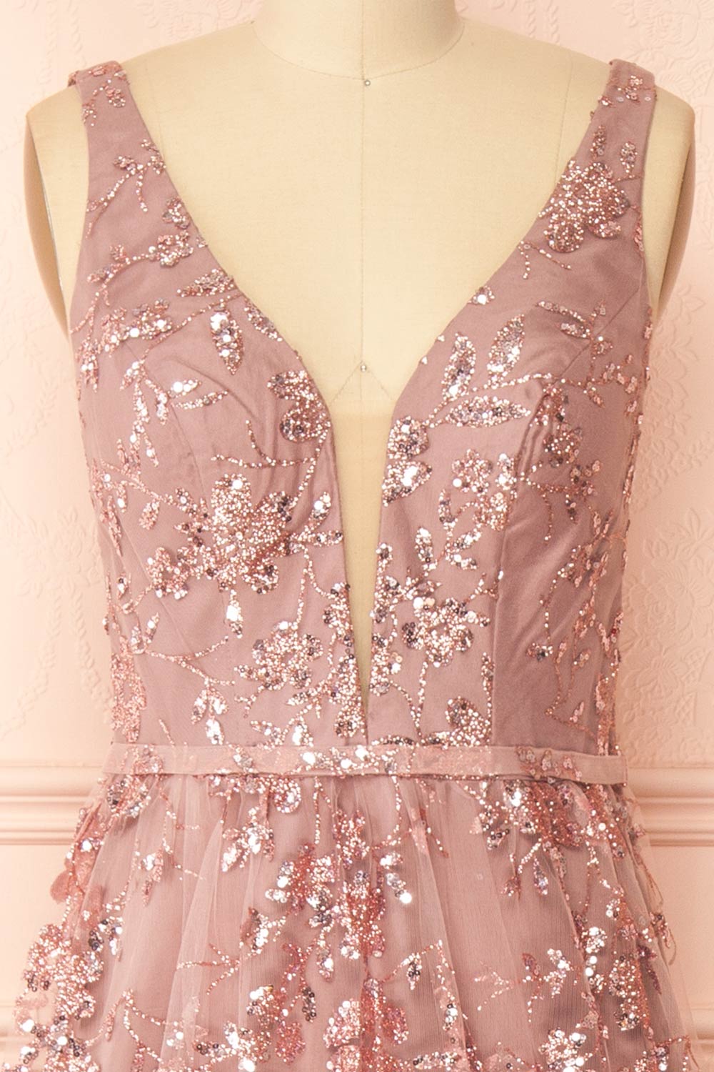 Alix Mauve | Glittery V-Neck Maxi Dress