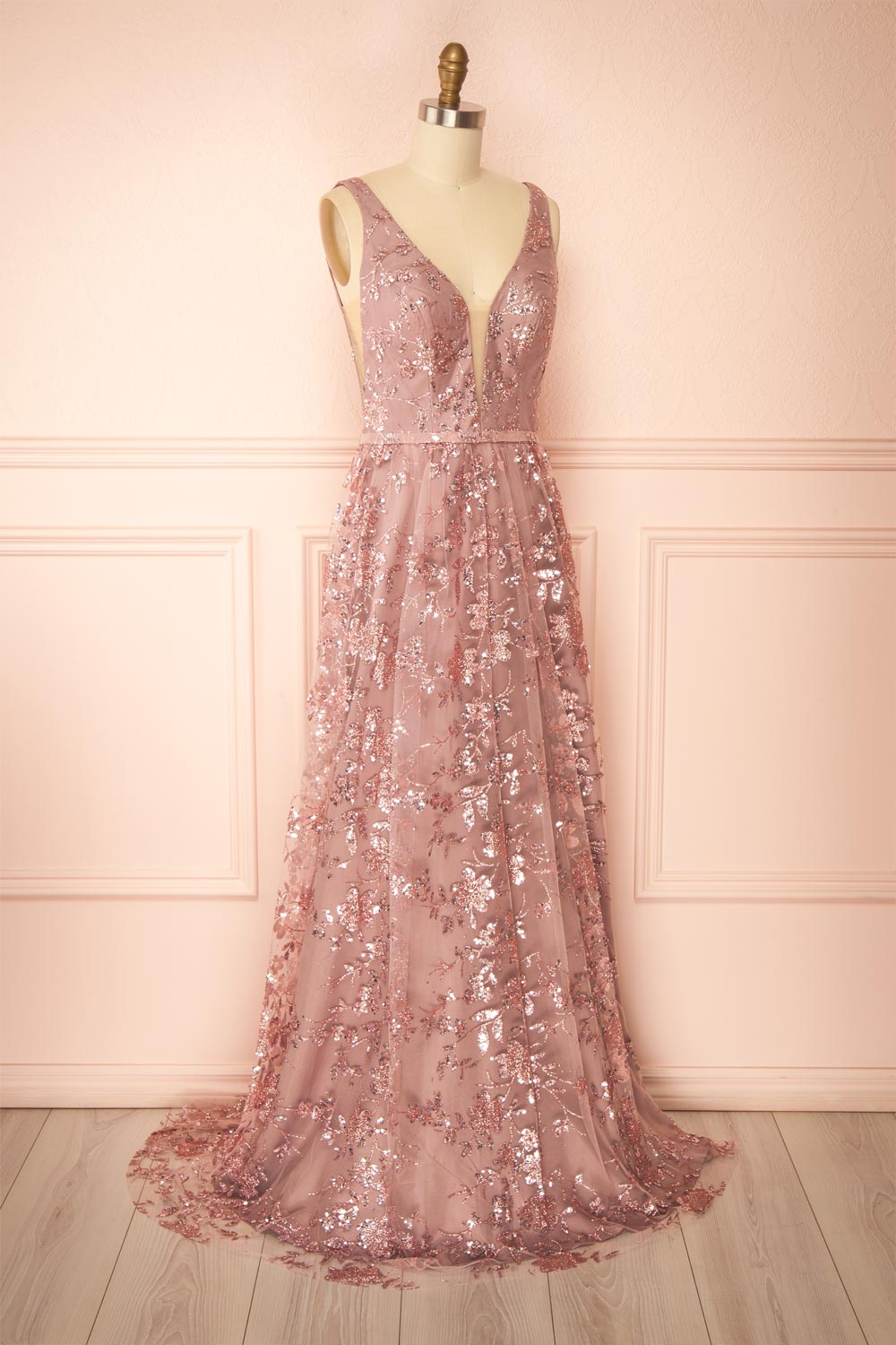 Alix Mauve | Glittery V-Neck Maxi Dress