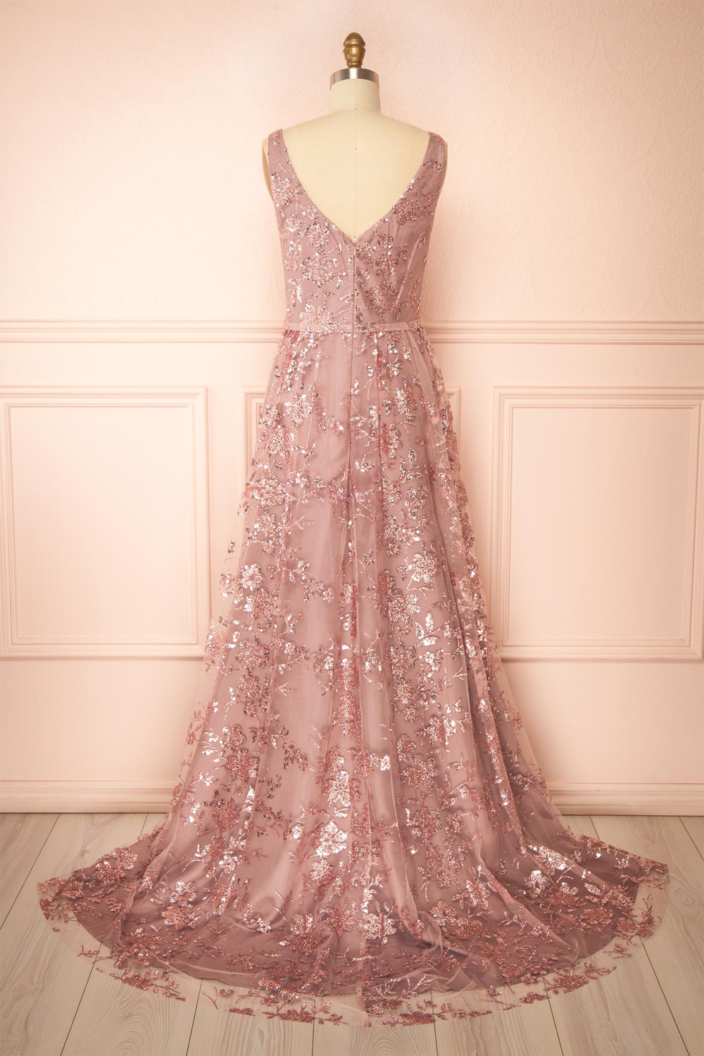 Alix Mauve | Glittery V-Neck Maxi Dress