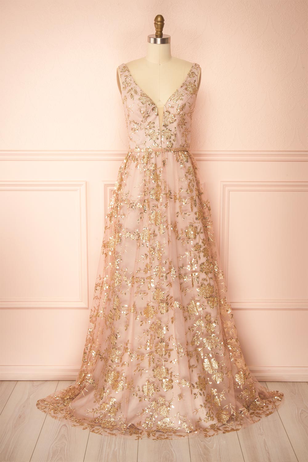 Alix Taupe | Glittery V-Neck Maxi Dress