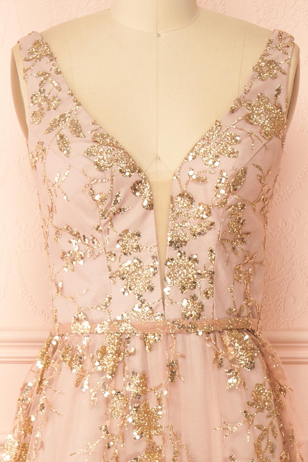 Alix Taupe | Glittery V-Neck Maxi Dress