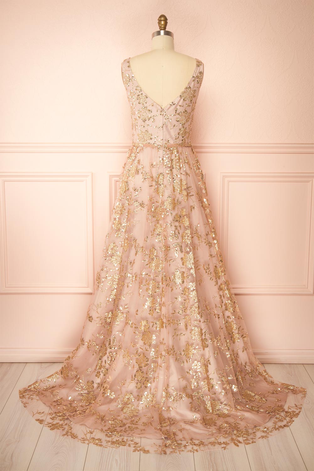 Alix Taupe | Glittery V-Neck Maxi Dress