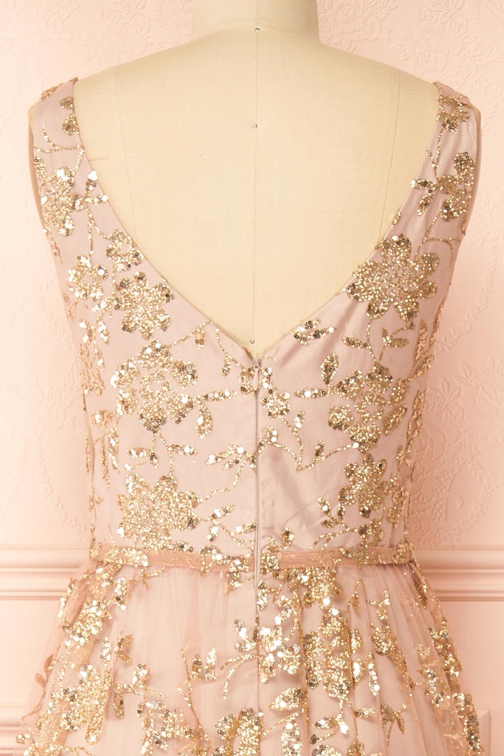 Alix Taupe | Glittery V-Neck Maxi Dress