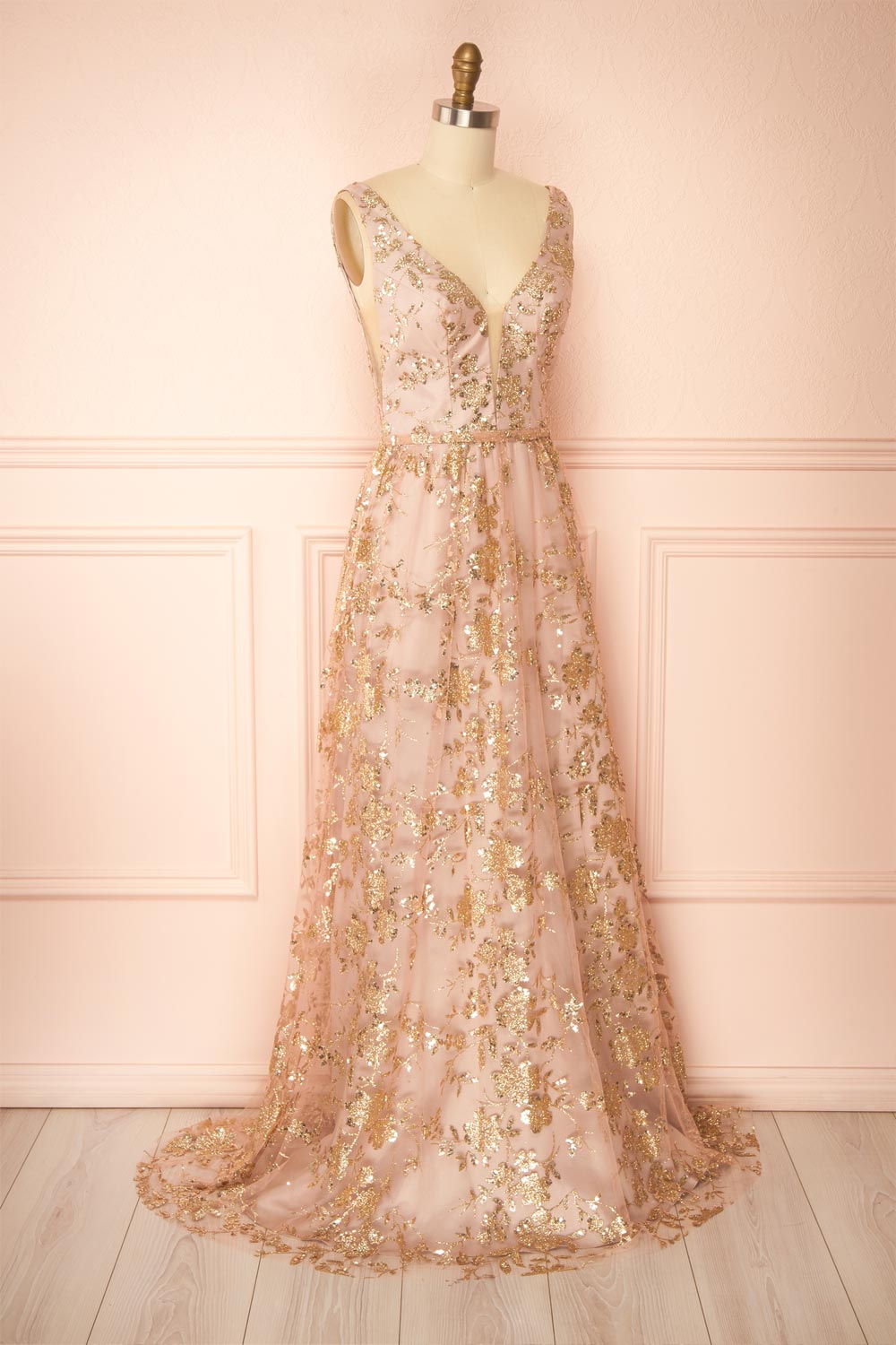 Alix Taupe | Glittery V-Neck Maxi Dress