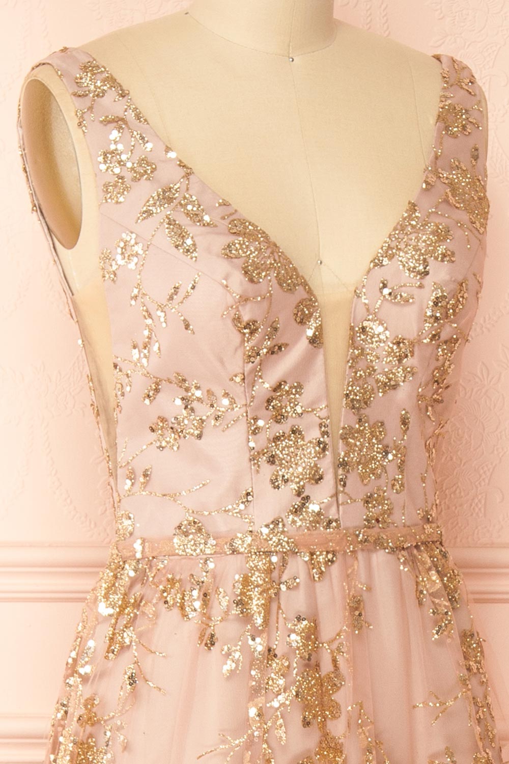 Alix Taupe | Glittery V-Neck Maxi Dress