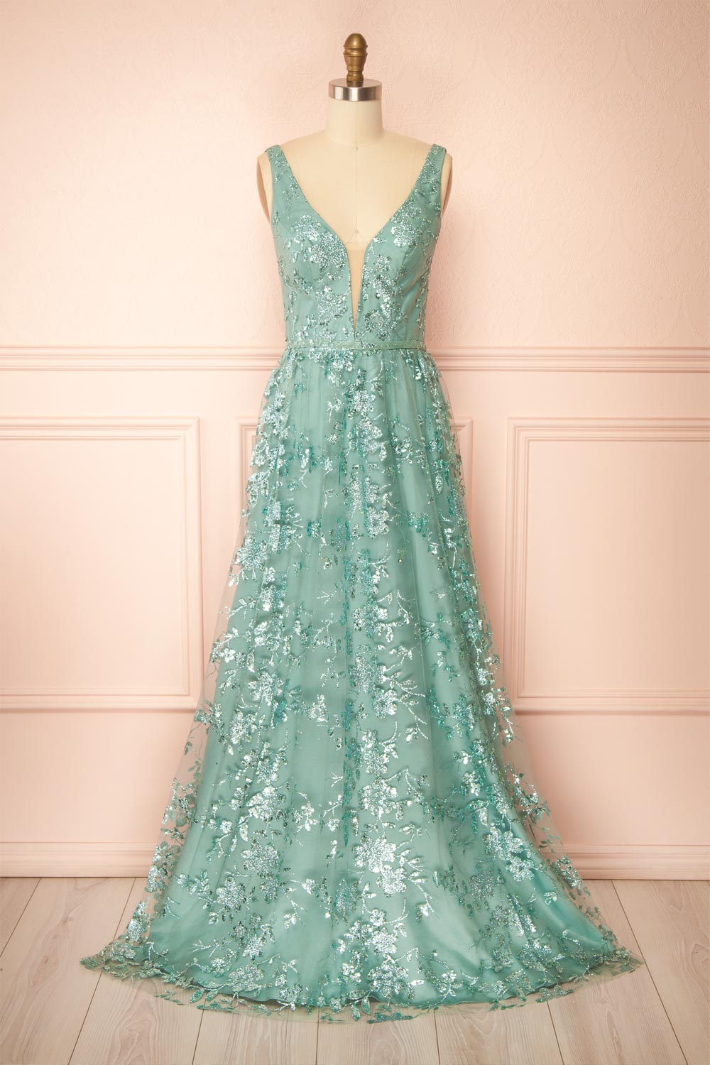 Alix Teal | Glittery V-Neck Maxi Dress