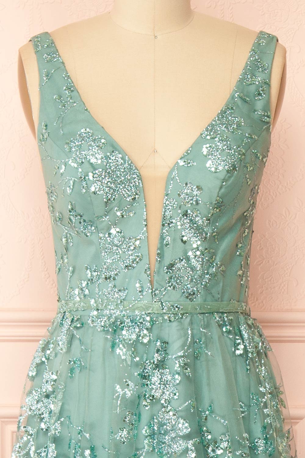 Alix Teal | Glittery V-Neck Maxi Dress