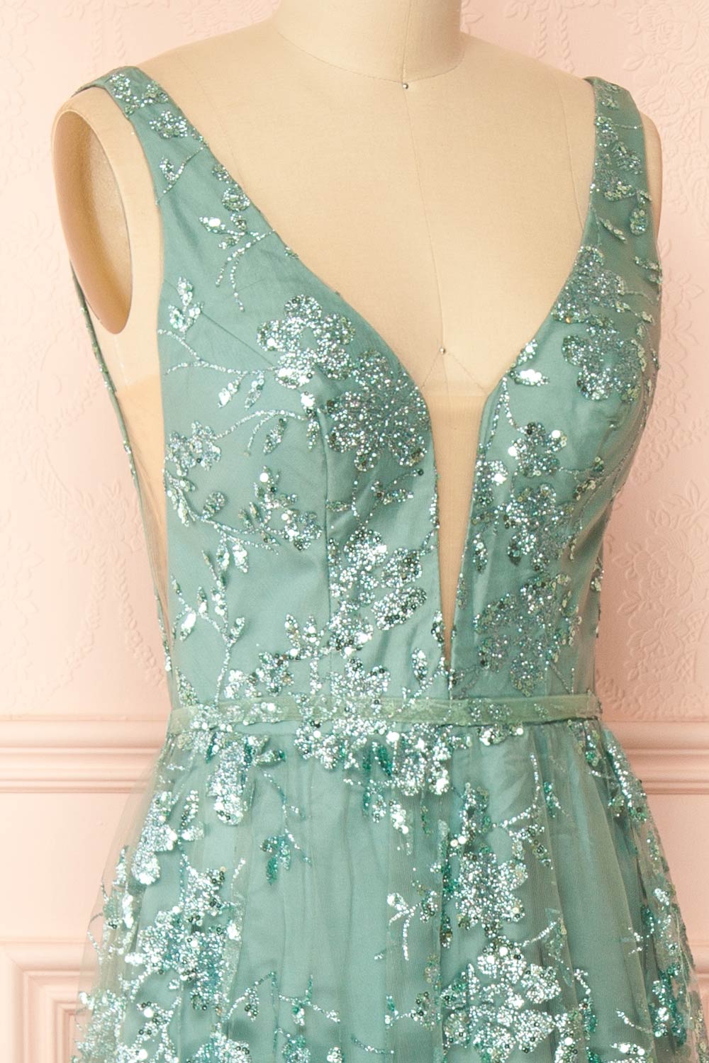 Alix Teal | Glittery V-Neck Maxi Dress