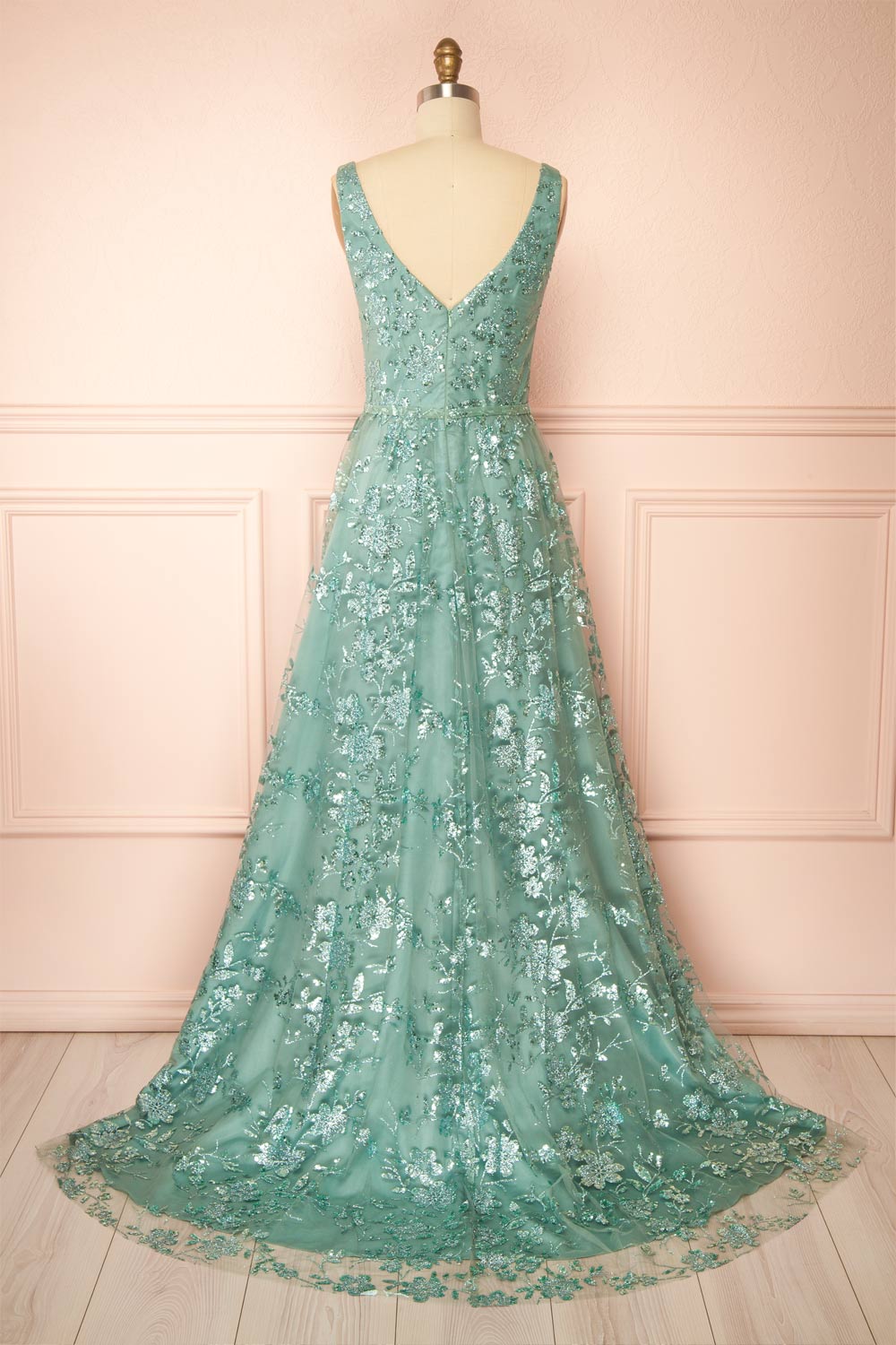 Alix Teal | Glittery V-Neck Maxi Dress