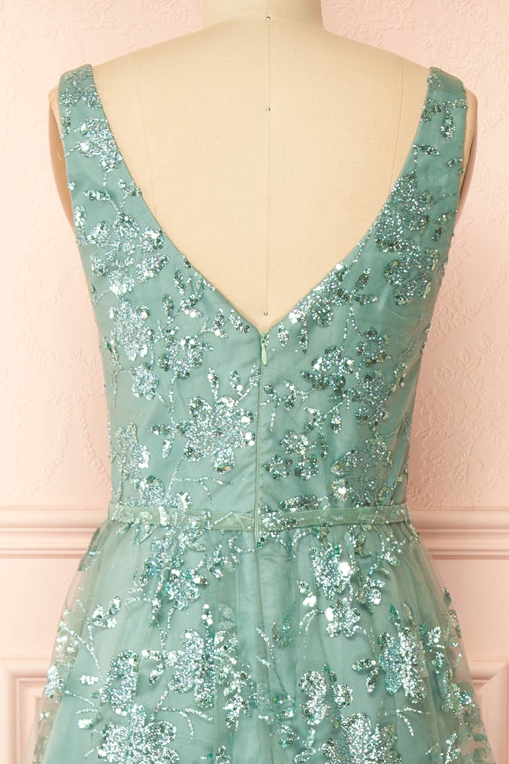 Alix Teal | Glittery V-Neck Maxi Dress