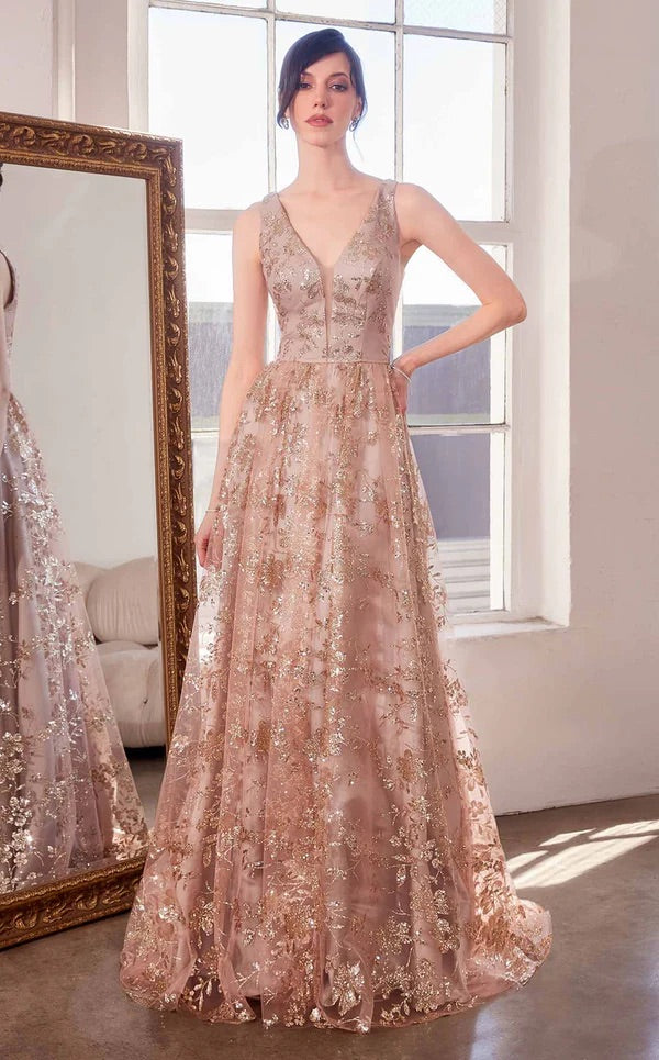 Alix Taupe | Glittery V-Neck Maxi Dress