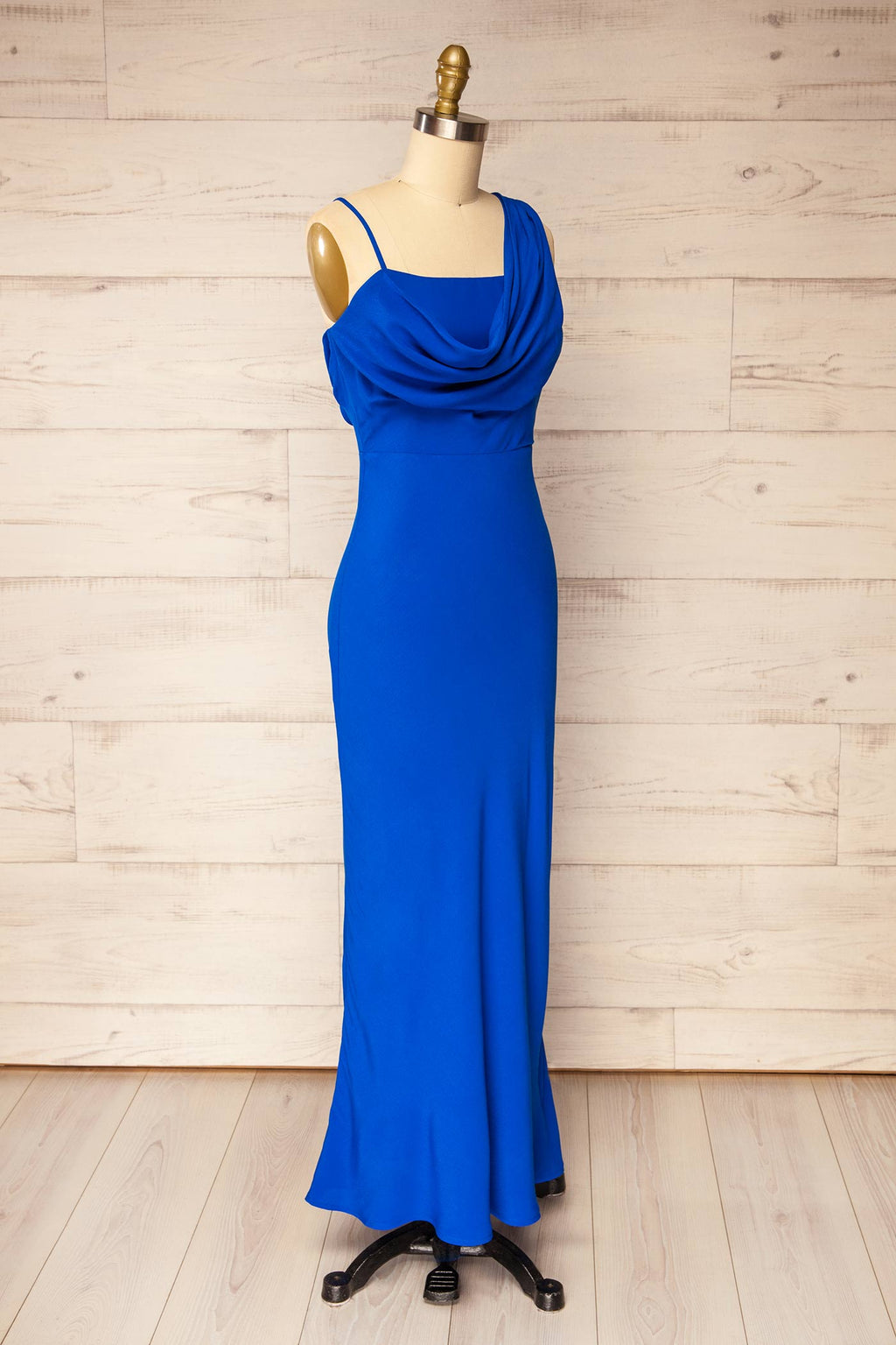 Alodie | Asymmetrical Draped Cowl Neck Royal Blue Maxi Dress