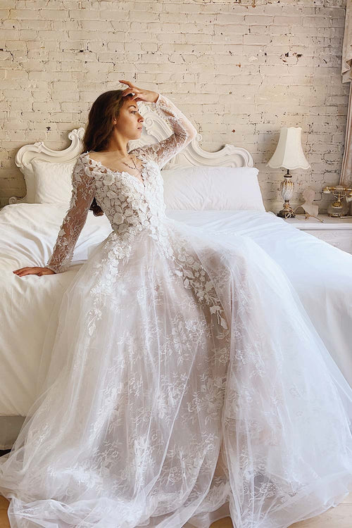 Anaissa | Long Sleeve Backless Wedding Gown w/ Train