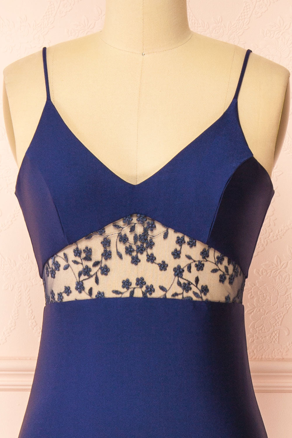 Angelika | Navy Maxi Dress with Embroidered Mesh and Slit by Arti Gogna
