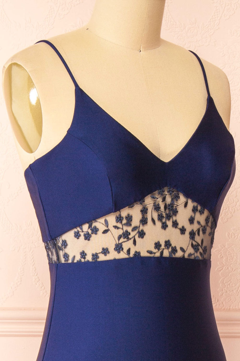 Angelika | Navy Maxi Dress with Embroidered Mesh and Slit by Arti Gogna