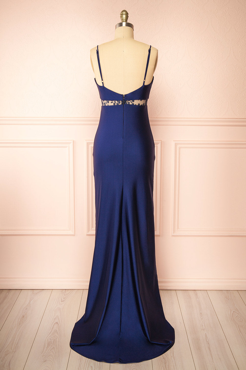 Angelika | Navy Maxi Dress with Embroidered Mesh and Slit by Arti Gogna
