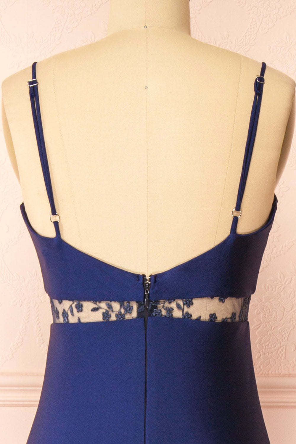 Angelika | Navy Maxi Dress with Embroidered Mesh and Slit by Arti Gogna