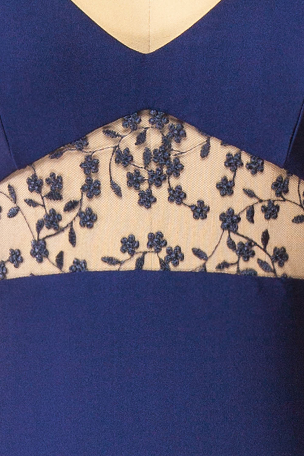 Angelika | Navy Maxi Dress with Embroidered Mesh and Slit by Arti Gogna