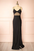 Angelina Black | Maxi Dress with Mesh Underbust and Slit by Arti Gogna